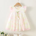 Girls White Printed Layered Dress With Tulip Applique Casual Dresses White 1-2 Y
