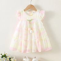 Girls White Printed Layered Dress With Tulip Applique Casual Dresses White 1-2 Y