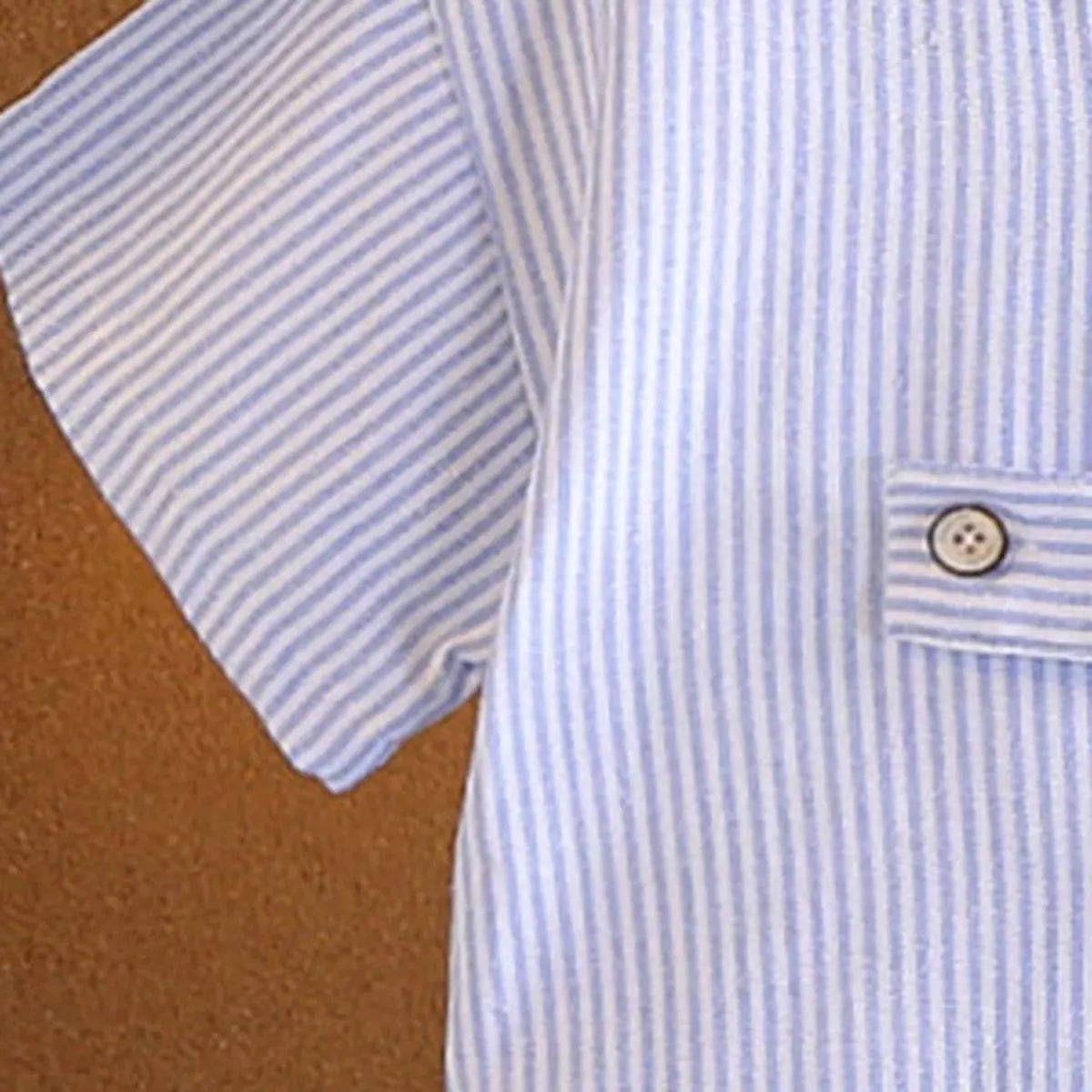 Boys Light Blue Stripes Short Sleeves Shirt With Shorts Sets Sets