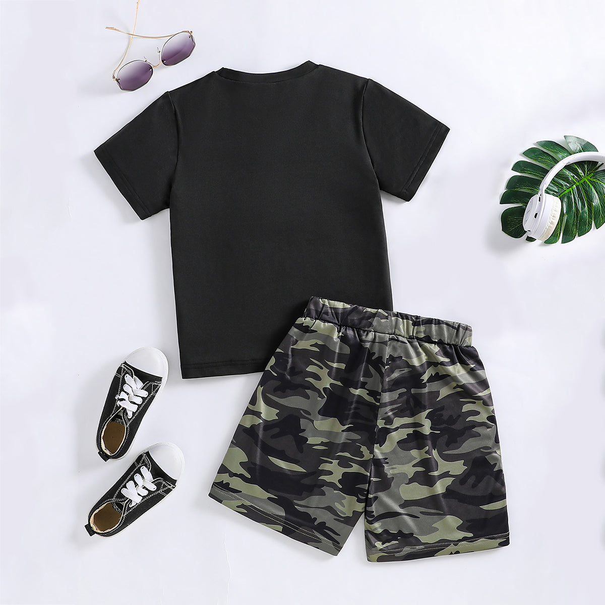 Boys Black Short Sleeve Camouflage Printed T-Shirt With Shorts Set 2 pc. Sets