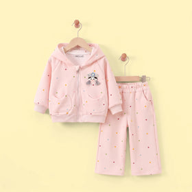 Girls Light Pink Polka Dot Print Hooded Jacket With Pants Sets 2 pc. Sets Light Pink 1-2 Y