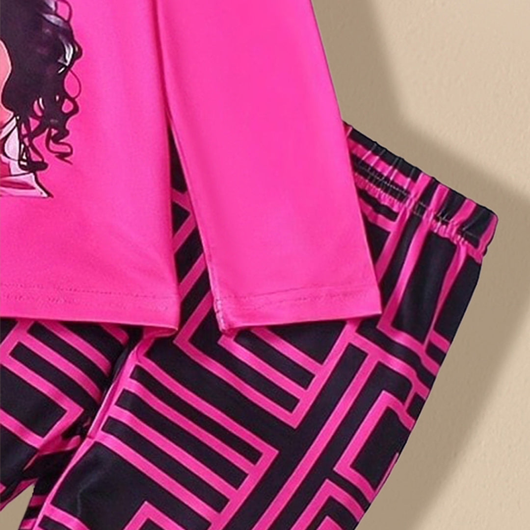 Girls Fuchsia Graphic T-Shirt With Printed Pants Set 2 pc. Sets