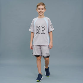 Boys Light Grey Graphic Print Short Sleeve T-Shirt With Shorts Sets 2 pc. Sets Light Grey 5-6 Y