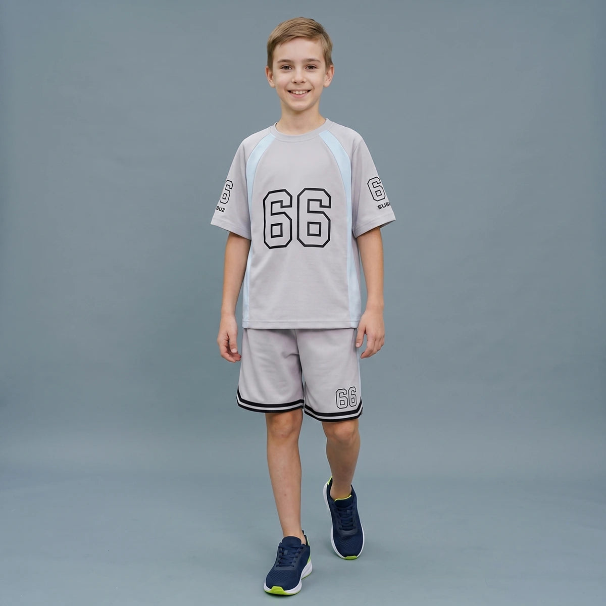 Boys Light Grey Graphic Print Short Sleeve T-Shirt With Shorts Sets 2 pc. Sets Light Grey 5-6 Y