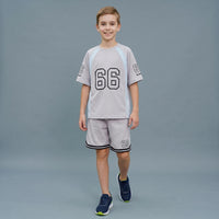 Boys Light Grey Graphic Print Short Sleeve T-Shirt With Shorts Sets 2 pc. Sets Light Grey 5-6 Y