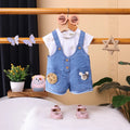 Girls Light Blue Denim Dungaree Printed Short Sleeve T-Shirt Sets 2 pc. Sets Light Blue 9-12 M