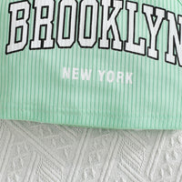 Girls Sea Green Typographic Printed Camisole Top With Tulle Top And Shorts Set 3 pc. Sets