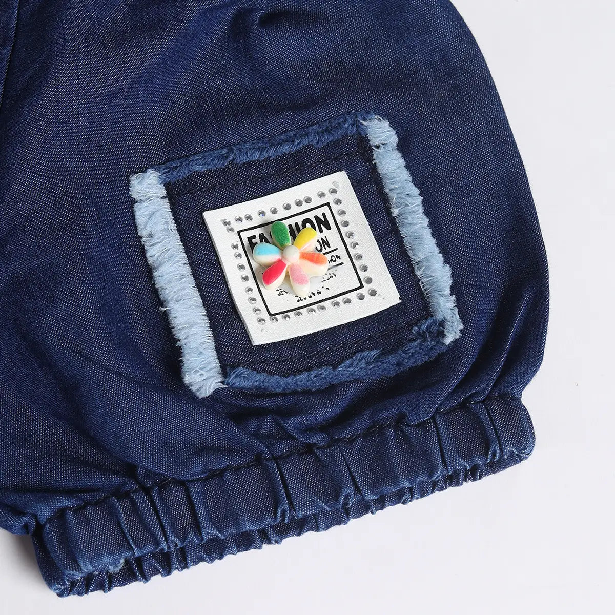 Boys Dark Blue Applique Denim Shirt With Elasticated Shorts Sets 2 pc. Sets