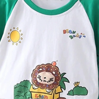 Boys Green Lion Cartoon Print Short Sleeves T-Shirt With Shorts Set Sets