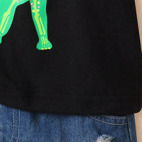 Boys Black Dinosaur Graphic Short Sleeves Round Neck T-Shirt Tshirts