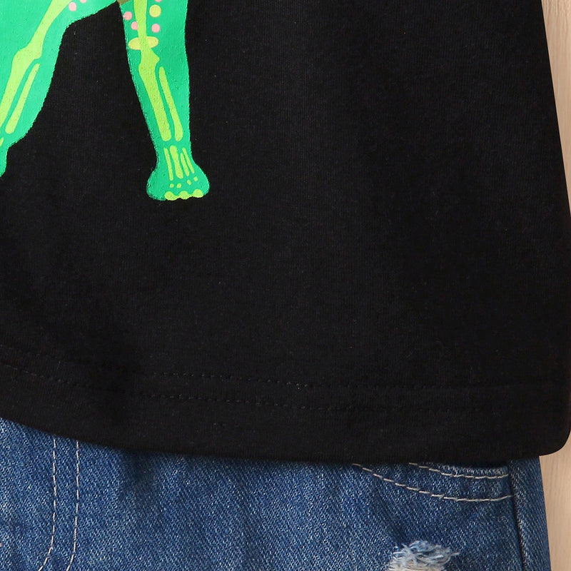 Boys Black Dinosaur Graphic Short Sleeves Round Neck T-Shirt Tshirts