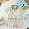 Boys Green Dinosaur Striped Polo T-shirt with Shorts Set Sets Green 1-2 Y