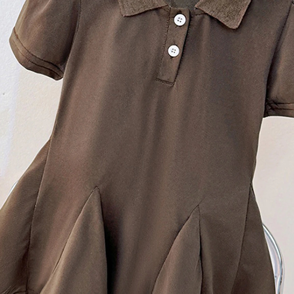 Girls Brown Puff Sleeve Shirt Collar Fit & Flare Dress Casual Dresses