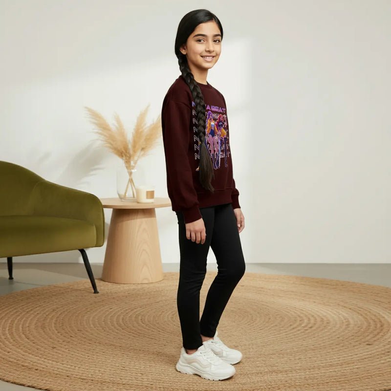 Girls Maroon K-Pop Nova-Beat Graphics Sweatshirt Sweatshirts & Hoodies