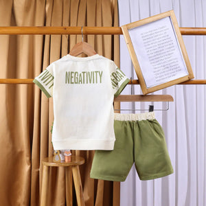 Boys Beige Typographic Printed Short Sleeve T-shirts With Elasticated Shorts Sets Sets