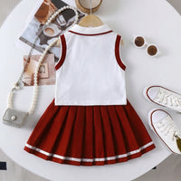 Girls Heart Embroidered Polo Top With Maroon Pleated Skirt Sets 2 pc. Sets