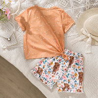 Girls Short Sleeve T-Shirt With White Floral Print Shorts Sets 2 pc. Sets