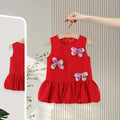 Girls Red Butterfly Applique Balloon Dress Casual Dresses Red 1-2 Y