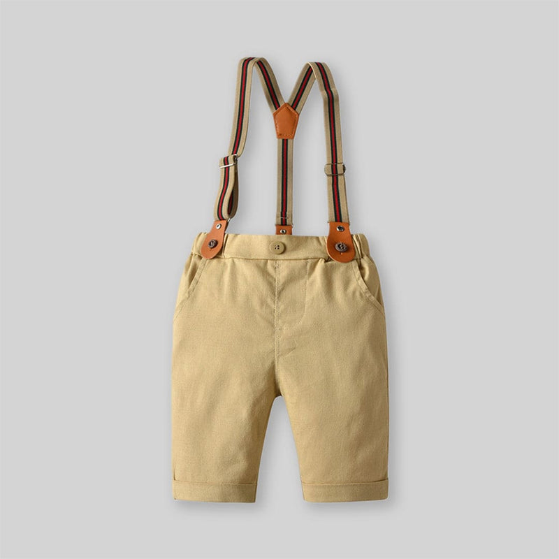 Boys Checkered Shirt With Suspender Shorts Set Sets   
