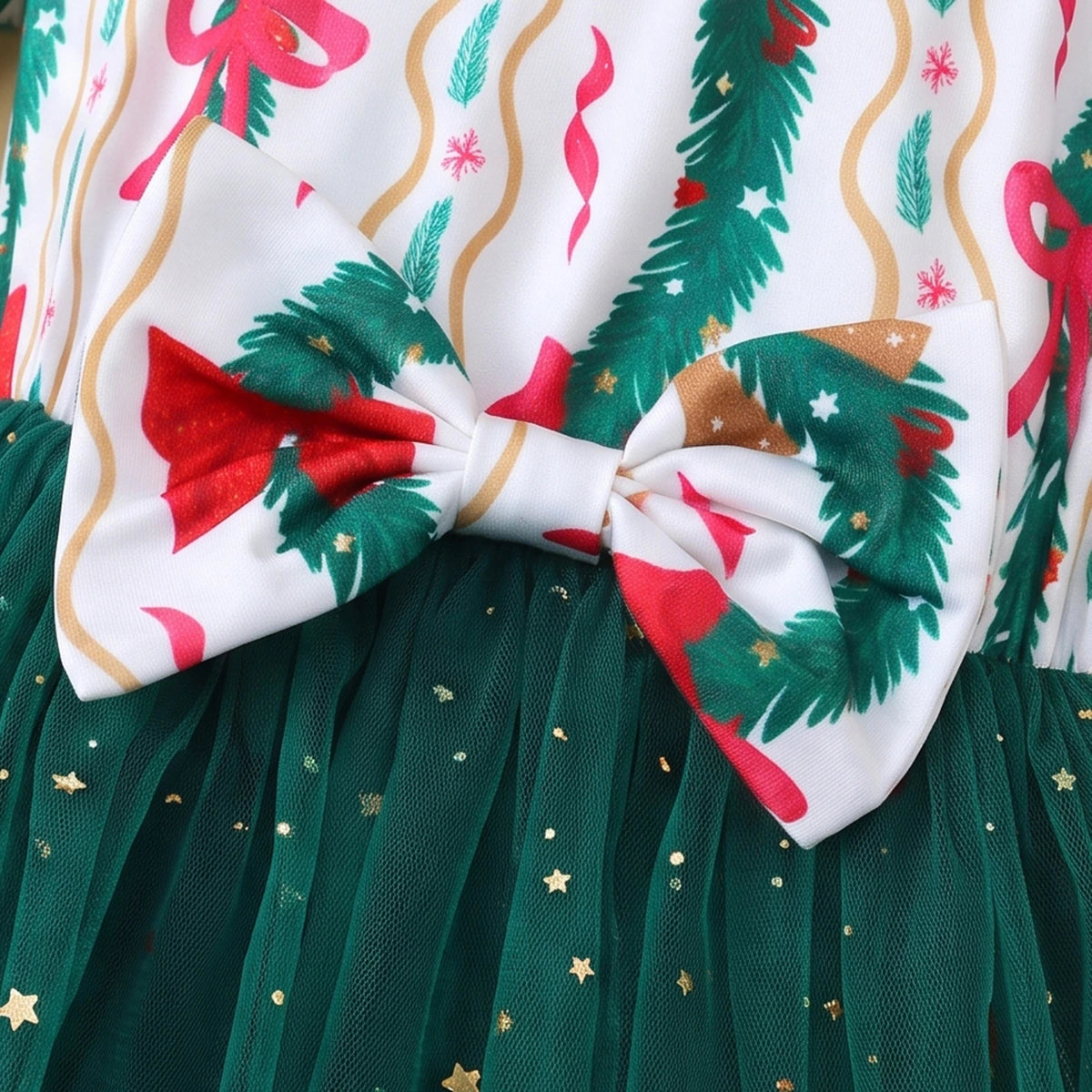 Girls Green Christmas Theme Printed Fit & Flare Dress Casual Dresses