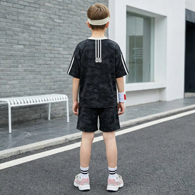 Boys Black Abstract Print T-Shirt With Shorts Co-ord Sets Sets