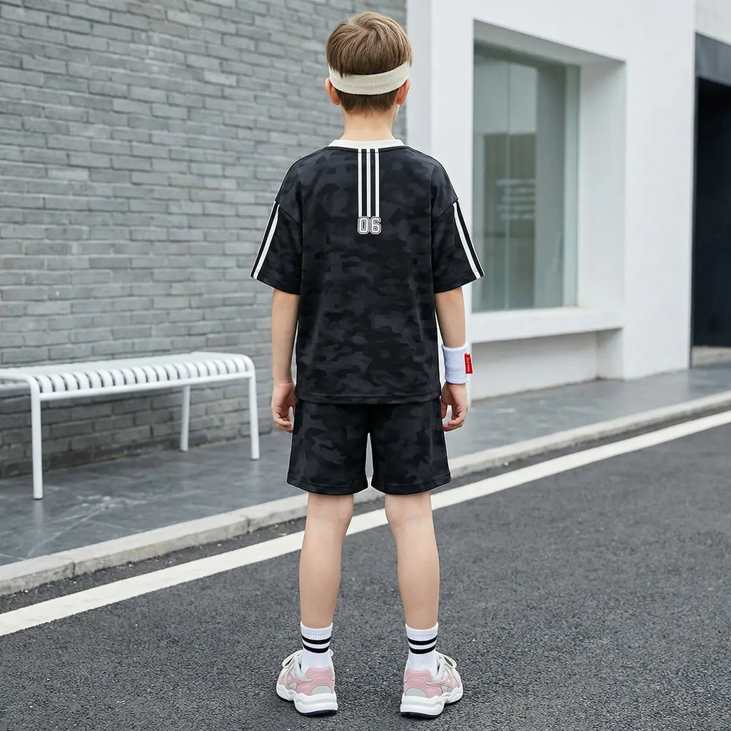Boys Black Abstract Print T-Shirt With Shorts Co-ord Sets Sets