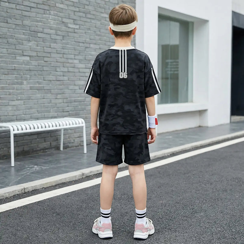 Boys Black Abstract Print T-Shirt With Shorts Co-ord Sets Sets