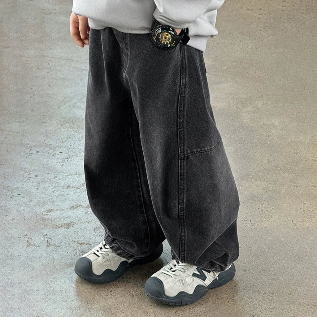 Boys Black Loose Fit Elasticated Denim Jeans Pants