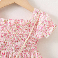 Girls Pink Floral Printed Square Neck Fit & Flare Dress Casual Dresses