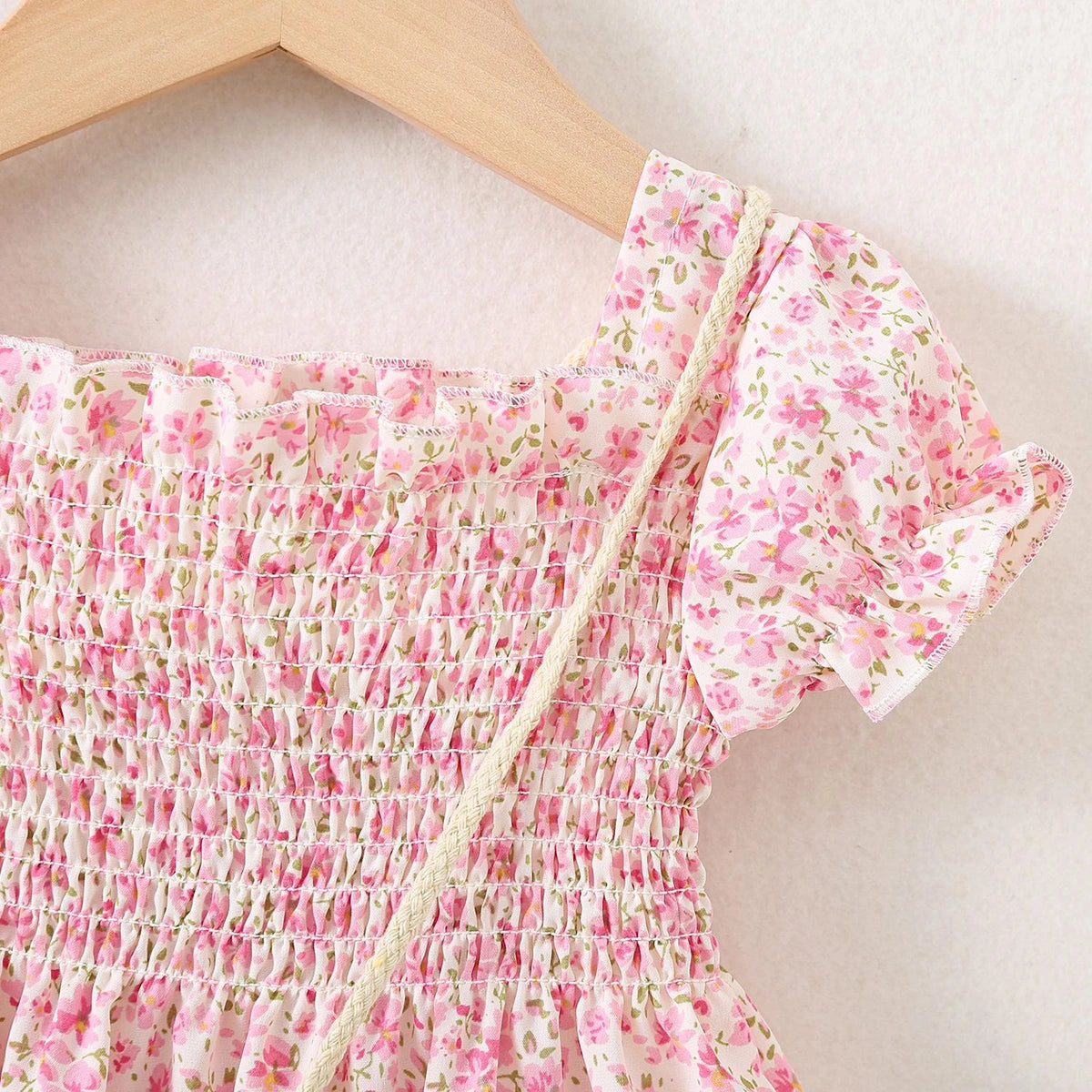 Girls Pink Floral Printed Square Neck Fit & Flare Dress Casual Dresses