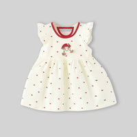 Girls White Heart Printed Flutter Sleeve A-line Dress With Applique Casual Dresses