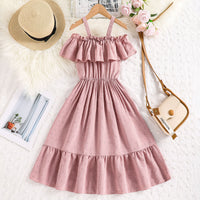 Girls Pink Swiss Dot Cold-Shoulder Ruffle Dress Casual Dresses Pink 7-8 Y