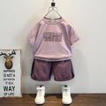 Boys Mauve Typographic Print Short Sleeves T-Shirt With Shorts Set Sets Mauve 1-2 Y