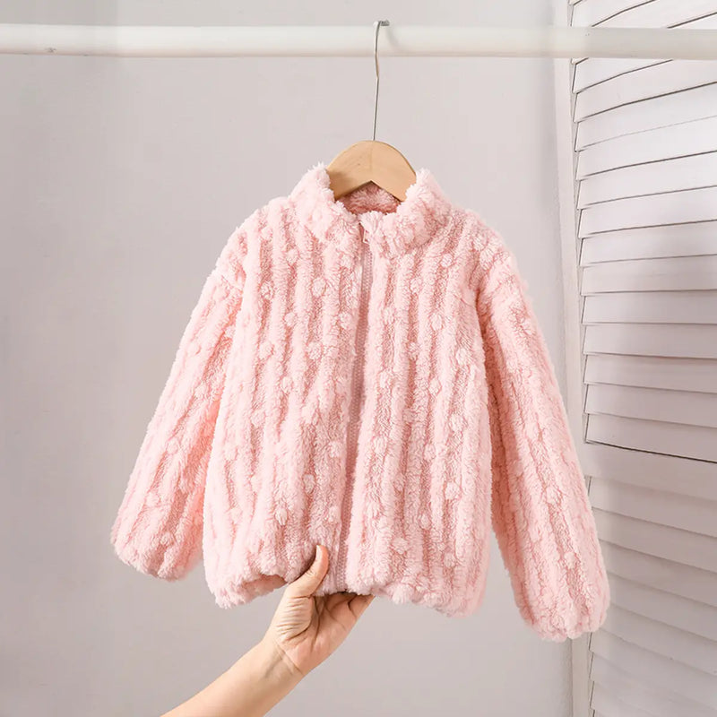 Girls Light Pink Self-Design Fleece Zipper Jacket Coats & Jackets Light Pink 3-4 Y