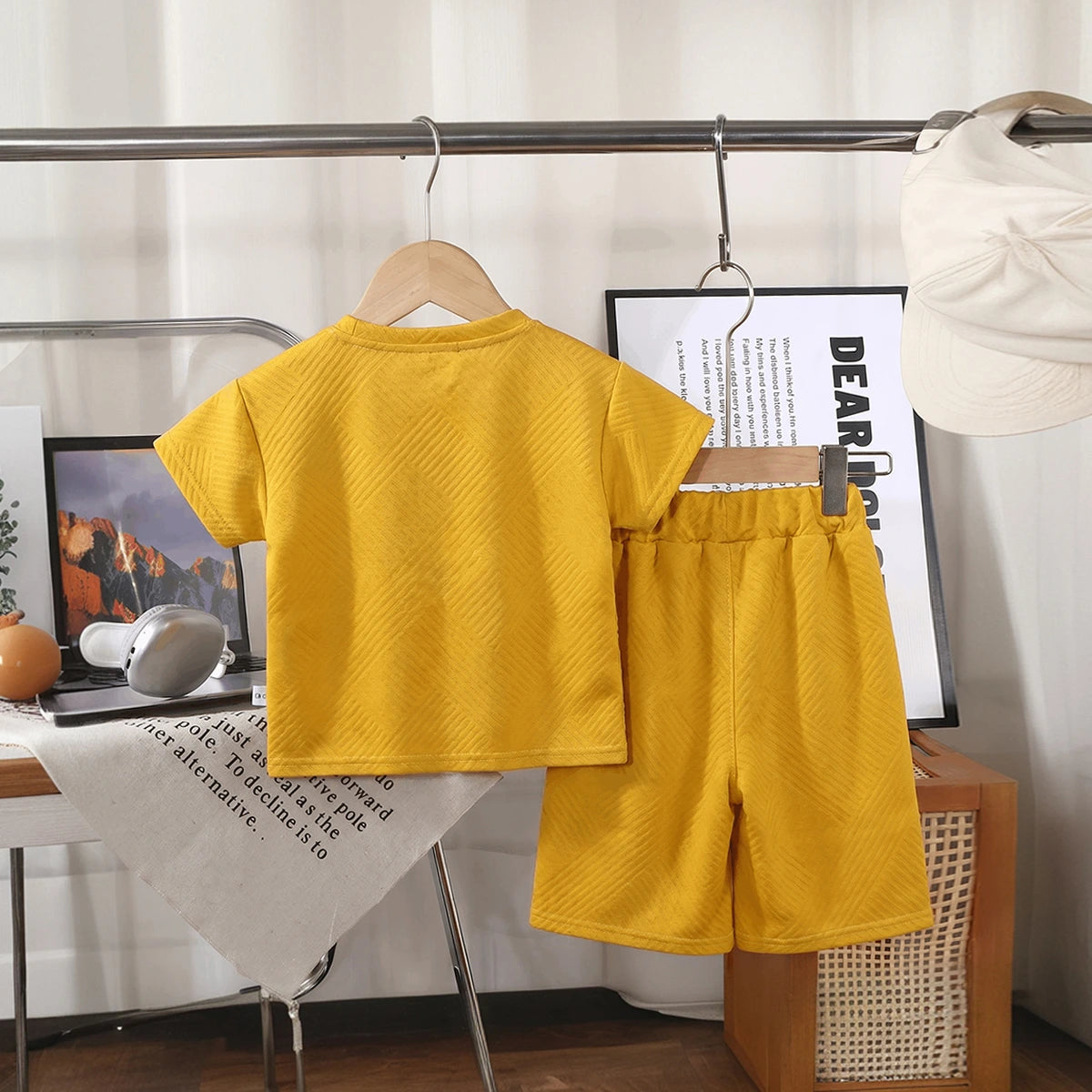 Boys Yellow Wonderful Typography Short Sleeve T-Shirt With Shorts Sets 2 pc. Sets