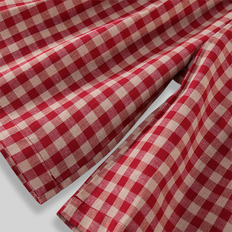 Girls Red Checked Ruffle Cap Sleeve Top With Elasticated Shorts Sets Sets