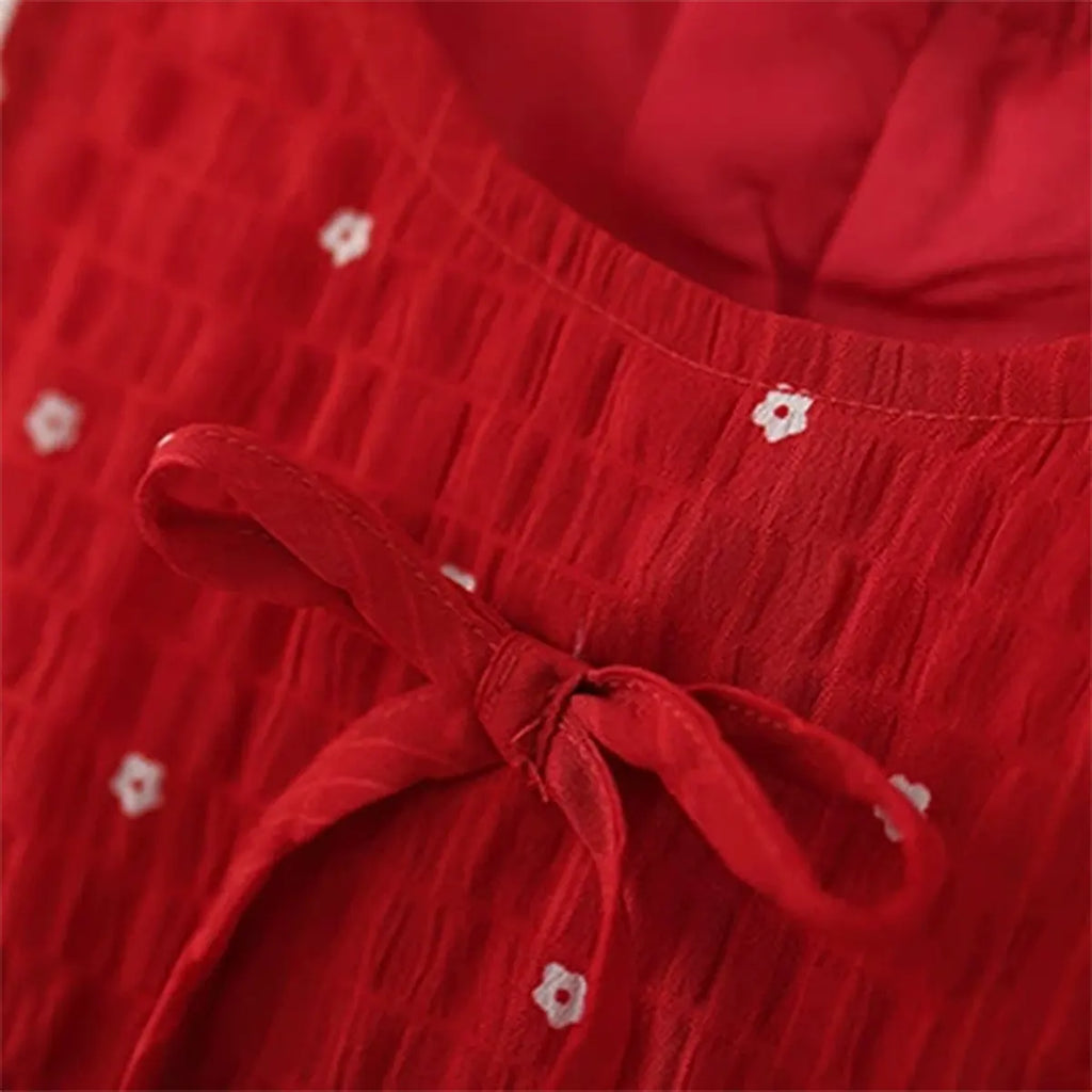 Girls Red Star Print A-line Dress With Matching Hair Tie Casual Dresses