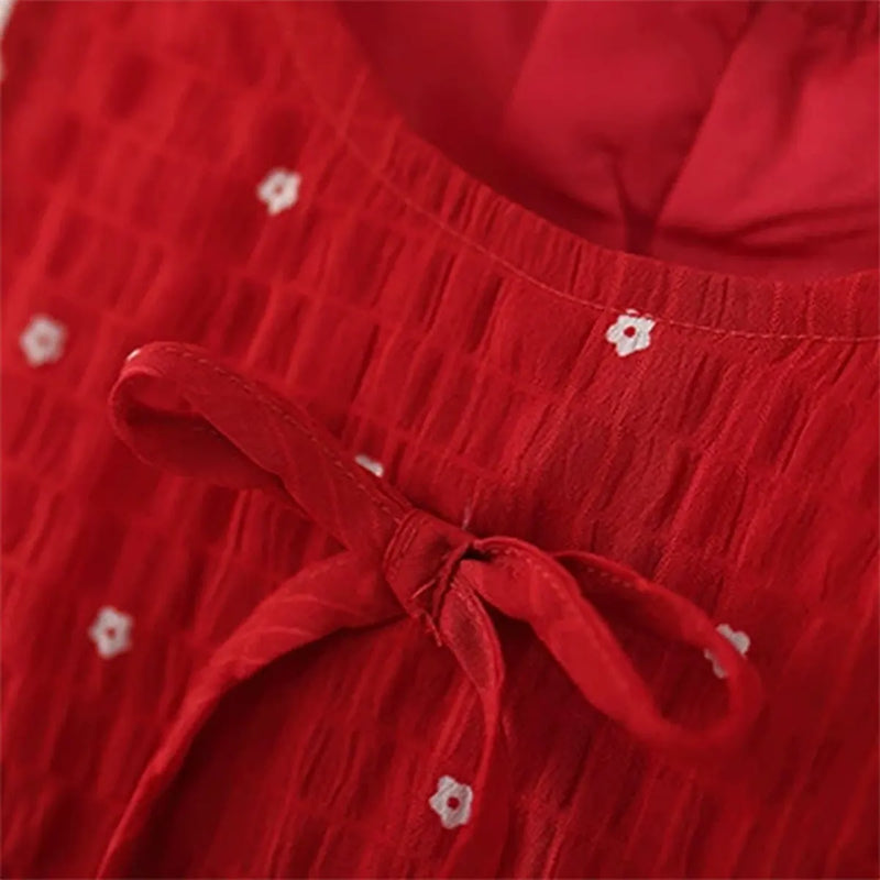 Girls Red Star Print A-line Dress With Matching Hair Tie Casual Dresses