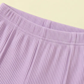 Girls Purple Striped Peter Pan Collar Top & Pants Sets Sets