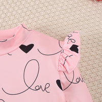Girls Light Pink Heart Print Long Sleeves Top With Skirt Set 2 pc. Sets