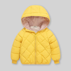 Boys Yellow Hooded Zip-up Puffer Jacket With Long Sleeves Coats & Jackets