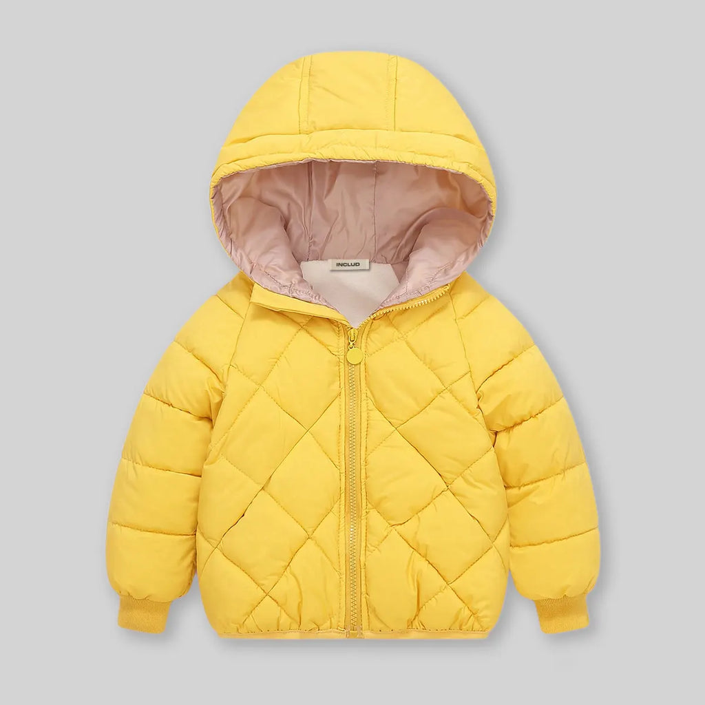 Boys Yellow Hooded Zip-up Puffer Jacket With Long Sleeves Coats & Jackets