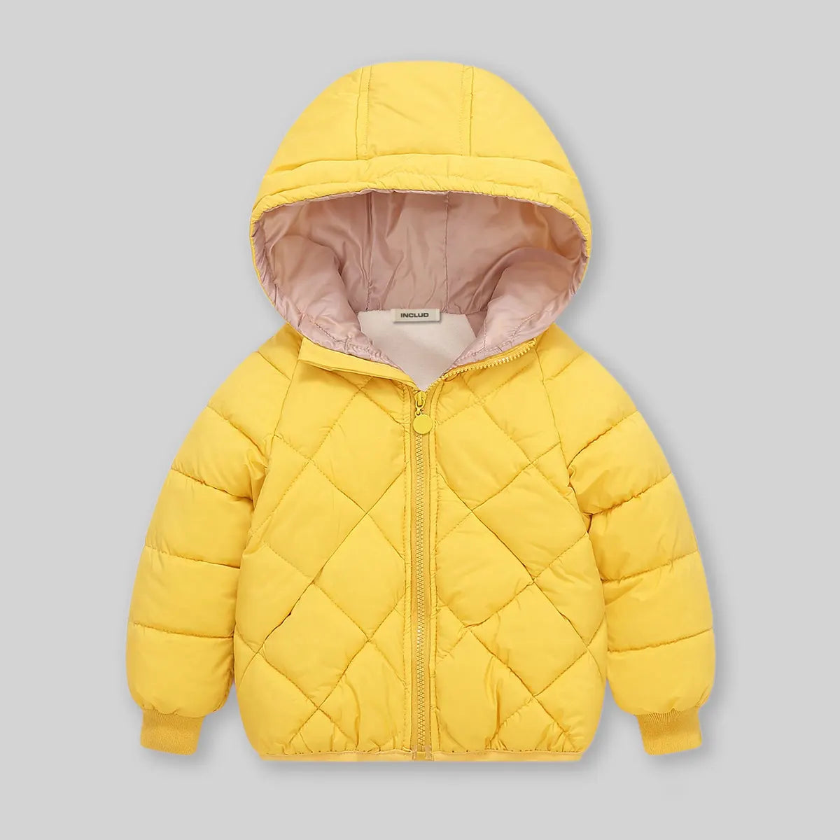 Boys Yellow Hooded Zip-up Puffer Jacket With Long Sleeves Coats & Jackets