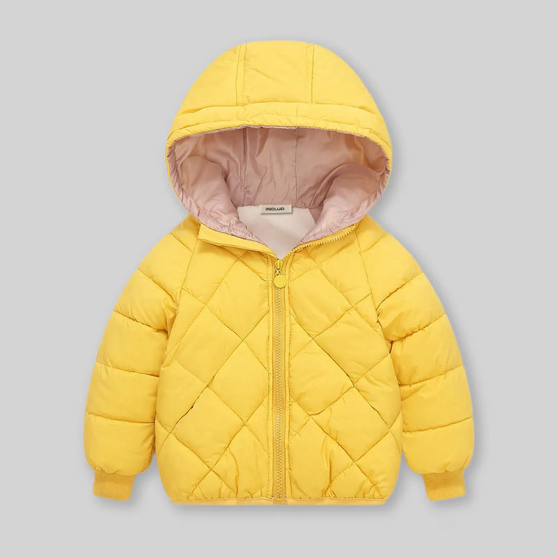 Boys Yellow Hooded Zip-up Puffer Jacket With Long Sleeves Coats & Jackets