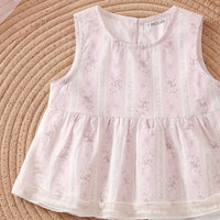 Girls Light Pink Floral Print Peplum Top With Pants Sets 2 pc. Sets