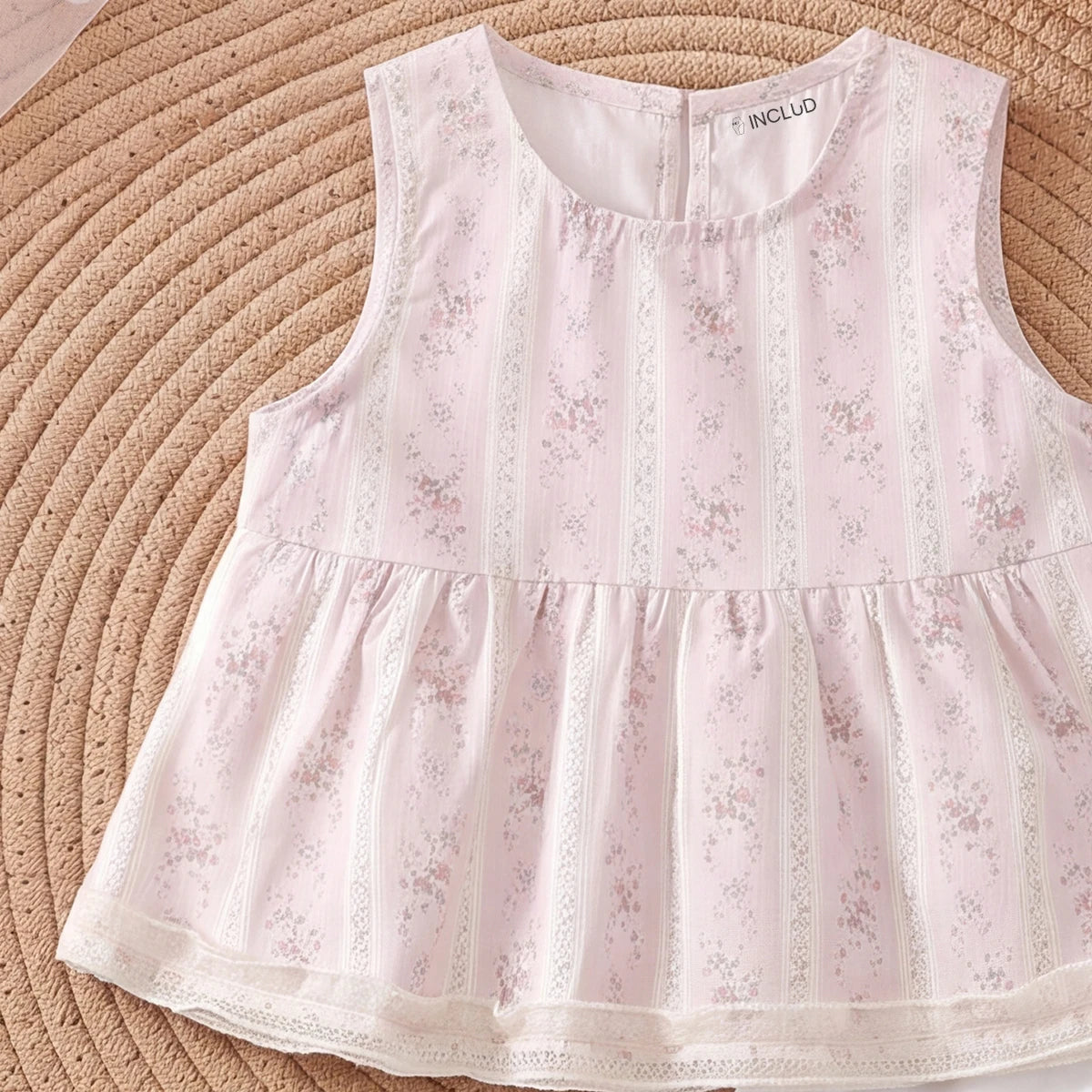 Girls Light Pink Floral Print Peplum Top With Pants Sets 2 pc. Sets