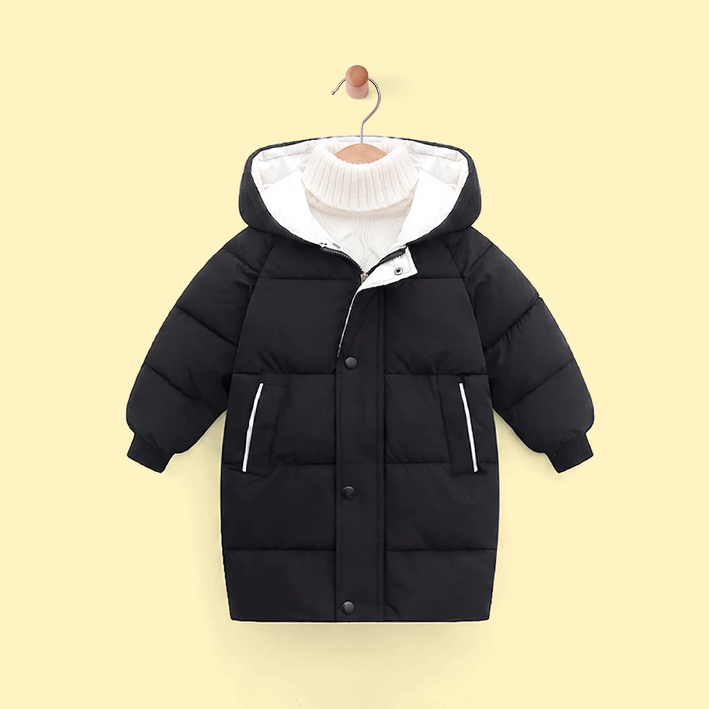 Boys Black Solid Puffer Hooded Down Jacket Coats & Jackets Black 2-3 Y