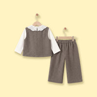 Girls Light Brown Textured Vest & Pants With Eyelet Collar Top Sets Sets
