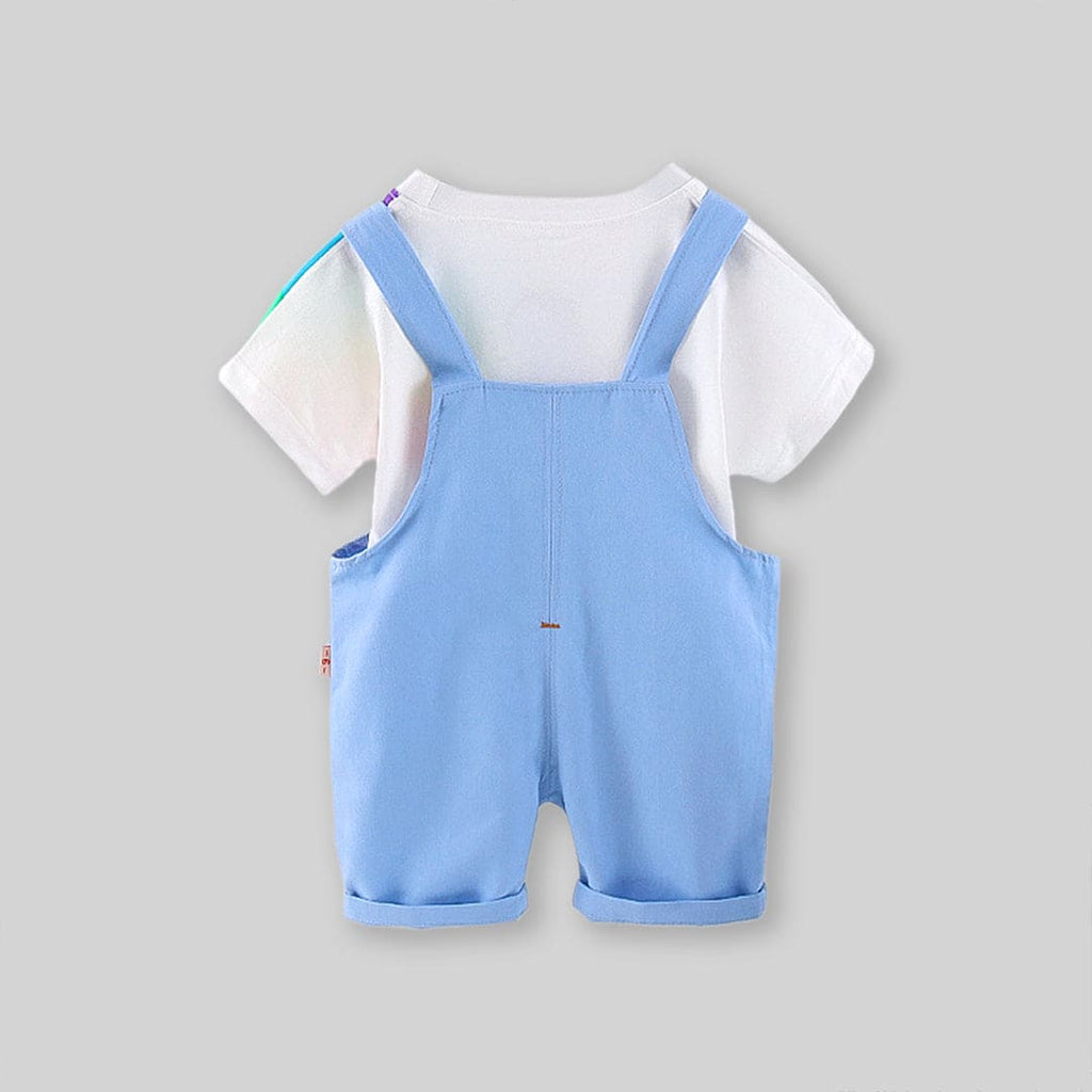 Boys Blue Rainbow Print T-Shirt With Dungaree Set Sets   