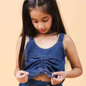 Girls Sleeveless Denim Top With Denim Skirt Sets